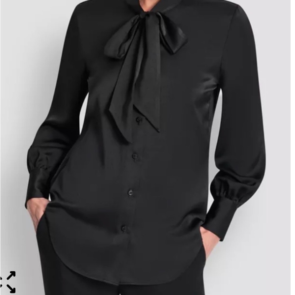 DKNY Women's Tie-Neck Front Button Long Sleeve Blouse - Picture 7 of 10